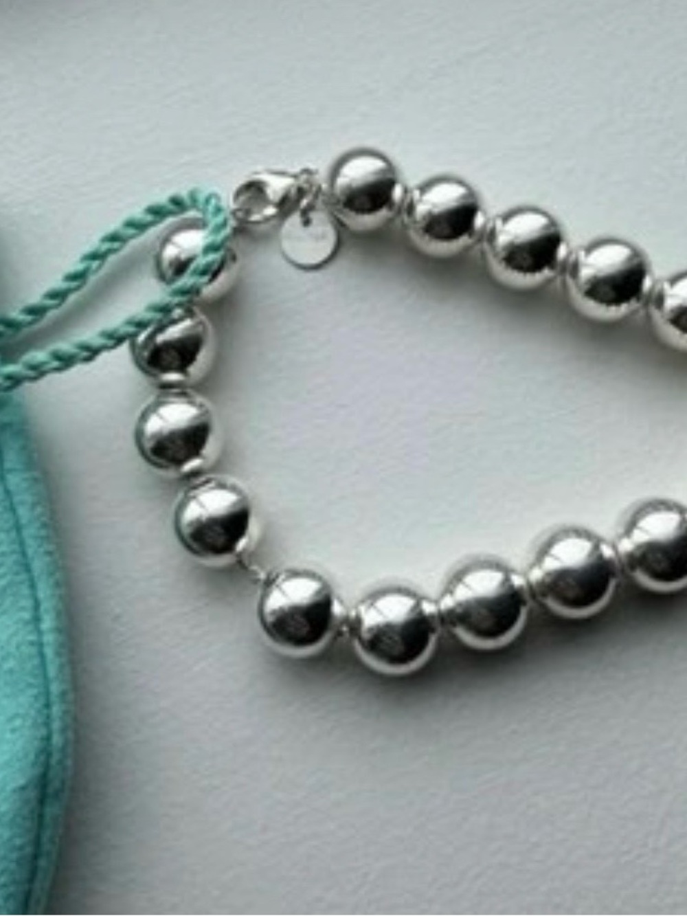 Tiffany & Co. Sterling Silver Bead Bracelet w/Tiffany Blue Pouch, no wear at all - Picture 6 of 12